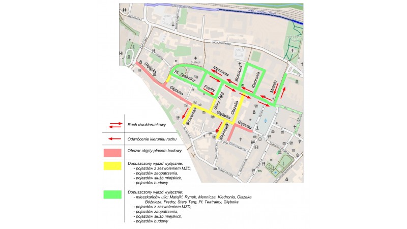 Mapa nowej organizacji ruchu w centrum Cieszyna 